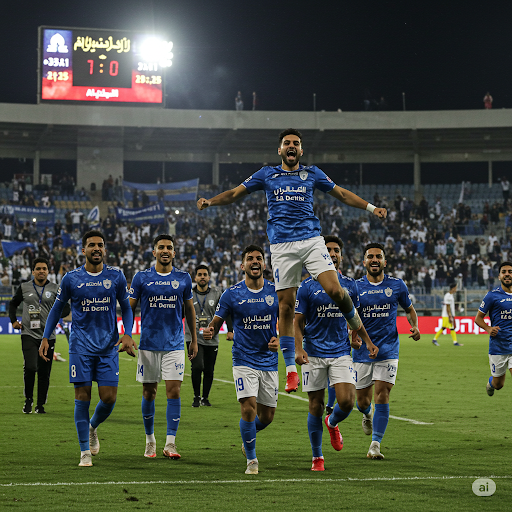 les joueurs d al hilal celebrant leur victoire face al fateh