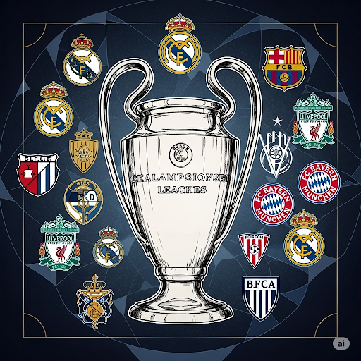 LES CLUBS VAINQUEURS DE LA CHAMPIONS LEAGUE AUTOUR DU TROPHEE