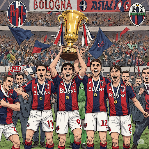 les joueurs de bologne soulevant la coupe d'Italie