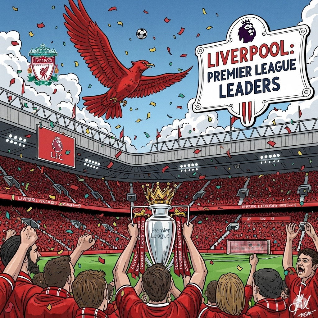 illustration célébrant Liverpool en tant que leader de la Premier League
