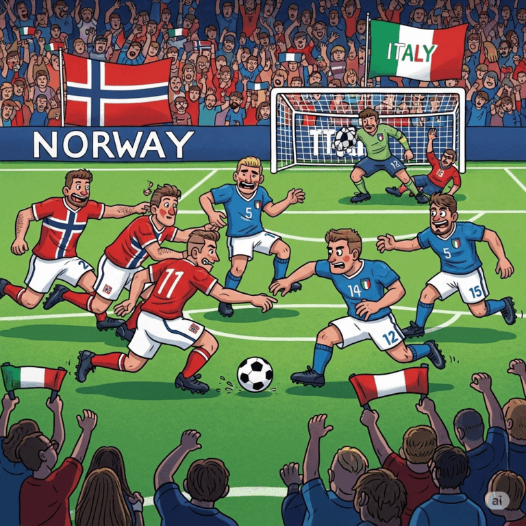 le match de football entre la Norvège et l'Italie