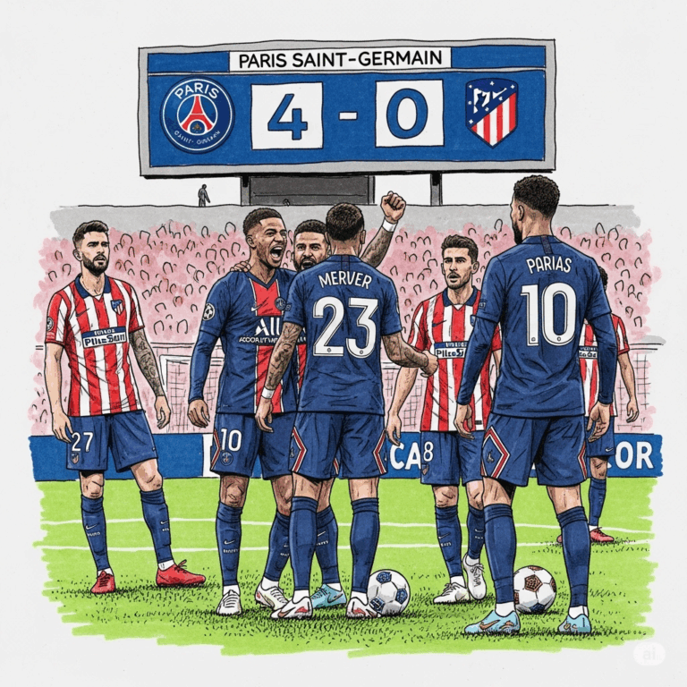 DEFAITE DE L ATLETICO DE MADRID FACE AU PARIS SAINT GERMAIN PAR LA SCORE DE 4 A 0