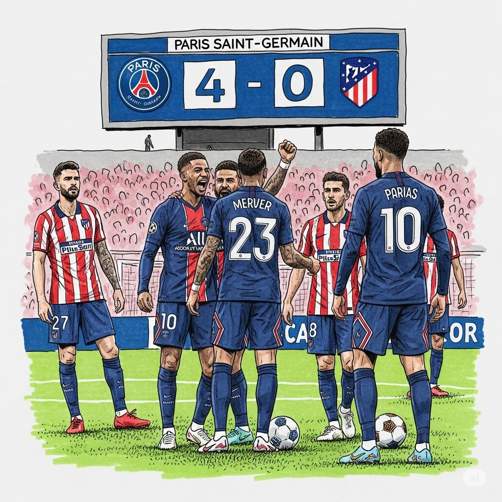 DEFAITE DE L ATLETICO DE MADRID FACE AU PARIS SAINT GERMAIN PAR LA SCORE DE 4 A 0
