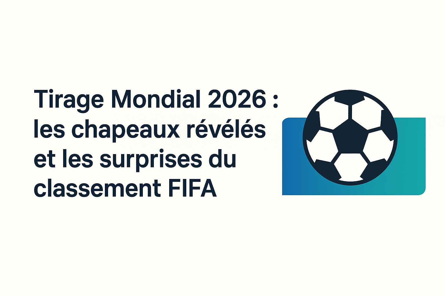 Image illustrant le tirage du Mondial 2026, avec un ballon de football et le titre “Tirage Mondial 2026 : les chapeaux révélés et les surprises du classement FIFA”.