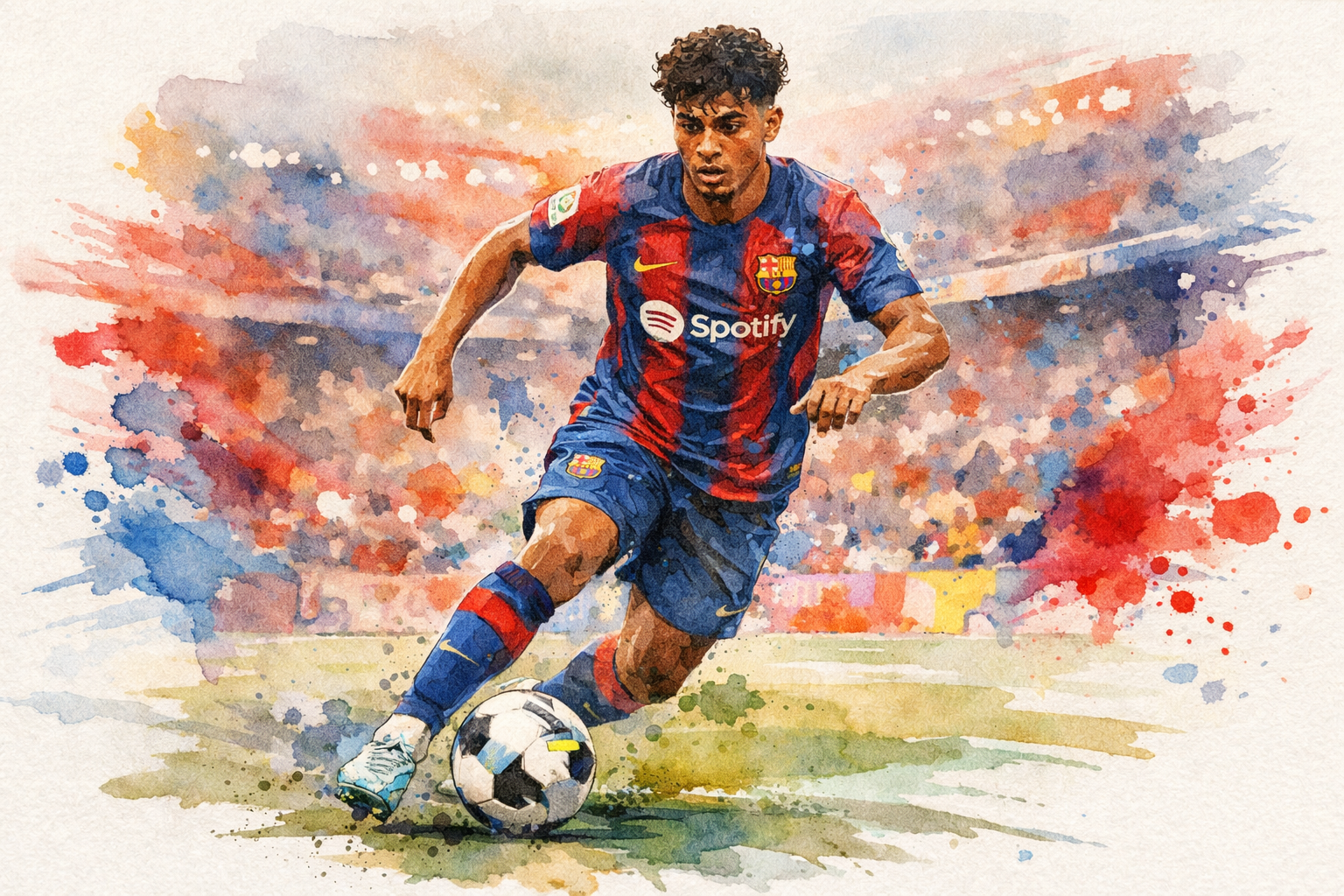 Lamine Yamal en illustration aquarelle, record historique à 343 millions d’euros