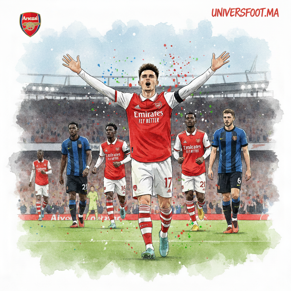 Illustration aquarelle de la victoire d'Arsenal contre Bournemouth en Premier League - UniversFoot