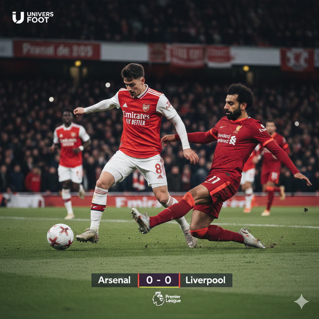 Action de jeu intense entre un défenseur d'Arsenal et Mohamed Salah de Liverpool lors du choc de Premier League à l'Emirates Stadium.