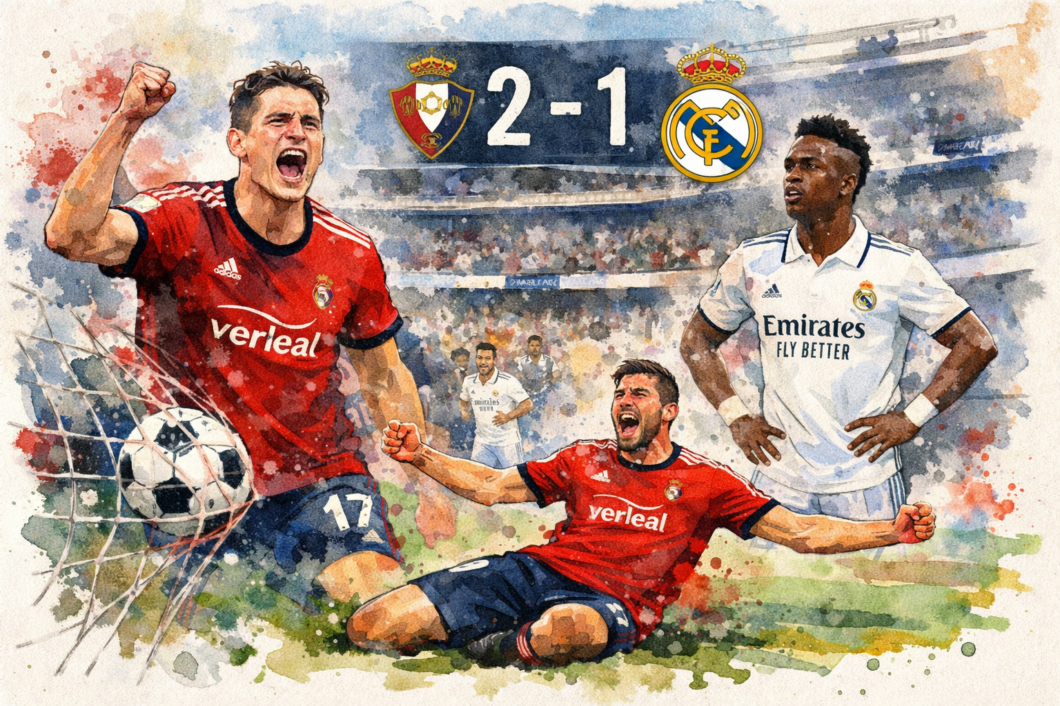 Osasuna crée la surprise en battant le Real Madrid (2-1) lors de la 25e journée de Liga.
