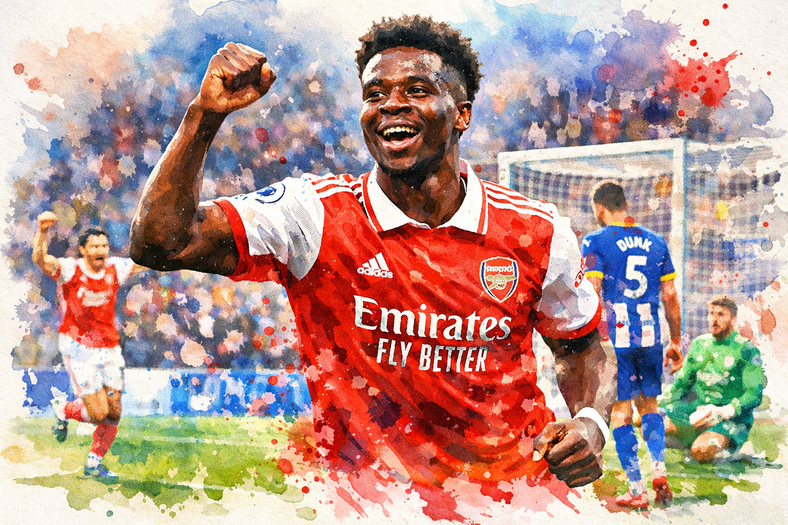 Bukayo Saka célèbre après avoir marqué le but décisif lors du match Brighton vs Arsenal en Premier League