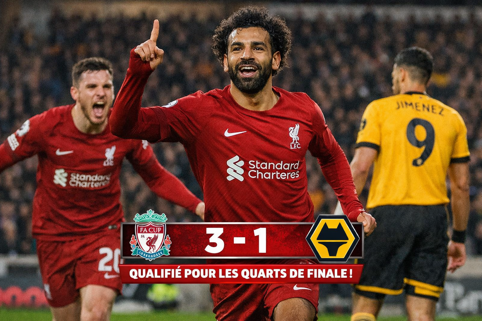Mohamed Salah célèbre le but de Liverpool contre Wolverhampton lors de la victoire 3-1 en FA Cup