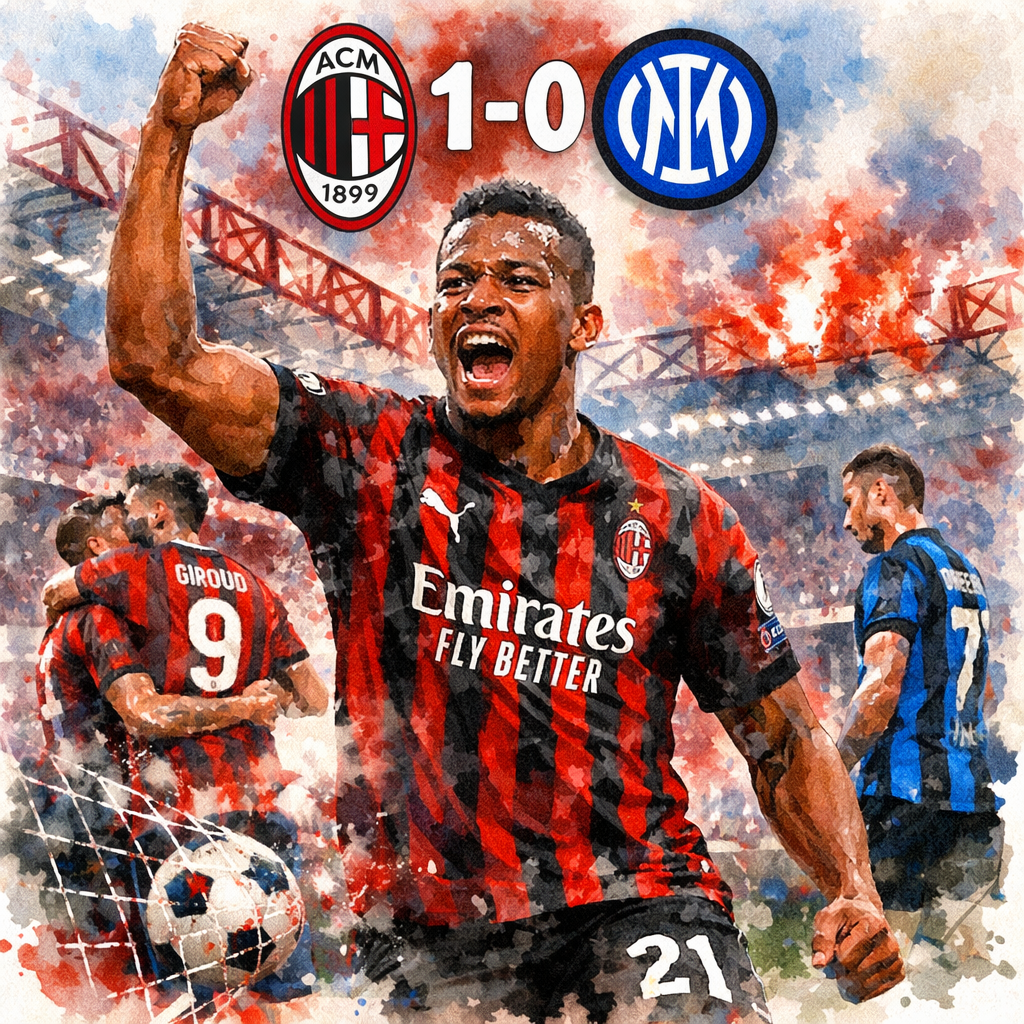 Pervis Estupiñán célèbre son but lors de la victoire de Milan contre l’Inter (1-0) dans le derby de Milan en Serie A 2025-2026
