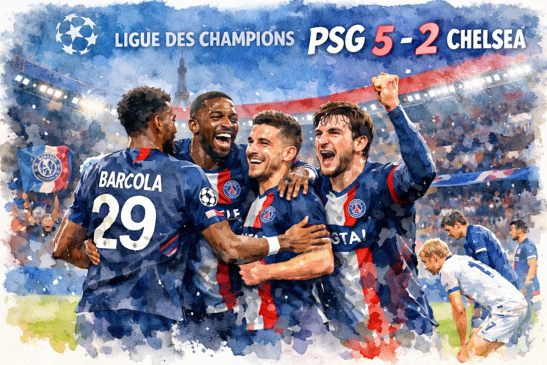 Les joueurs du Paris Saint-Germain célèbrent un but contre Chelsea lors du match aller des huitièmes de finale de la Ligue des champions remporté 5-2 au Parc des Princes