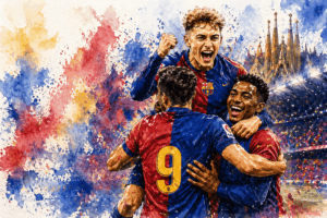 Joueurs du FC Barcelone célébrant un but lors du match contre Getafe en Liga