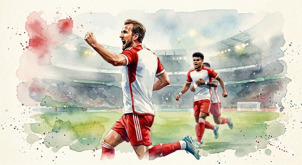 Harry Kane célébrant son but lors de la demi-finale de Coupe d'Allemagne contre Leverkusen.