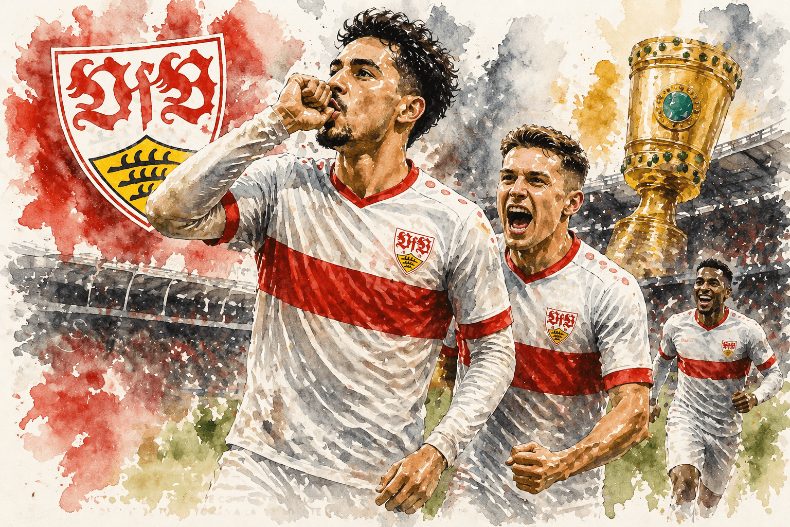 Joueurs de Stuttgart célébrant leur qualification en finale de la Coupe d’Allemagne contre Fribourg