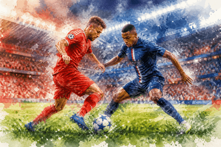 Bayern Munich PSG demi-finale retour Ligue des champions illustration aquarelle