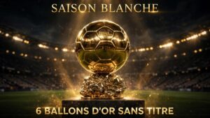 Trophée Ballon d'Or doré sur fond de stade - 6 Ballons d'Or sans titre