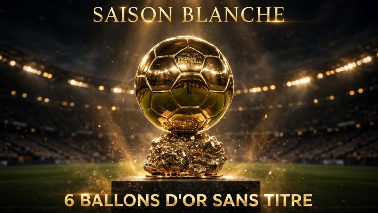 Trophée Ballon d'Or doré sur fond de stade - 6 Ballons d'Or sans titre