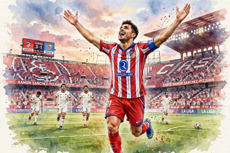 Alex Baena célèbre son doublé lors de Séville - Atlético Madrid en Liga
