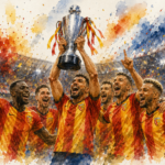 Joueurs du RC Lens célébrant leur victoire en Supercoupe de France 2026 avec le trophée