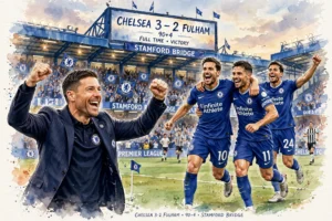 Xabi Alonso célèbre la victoire 3-2 de Chelsea face à Fulham en Premier League