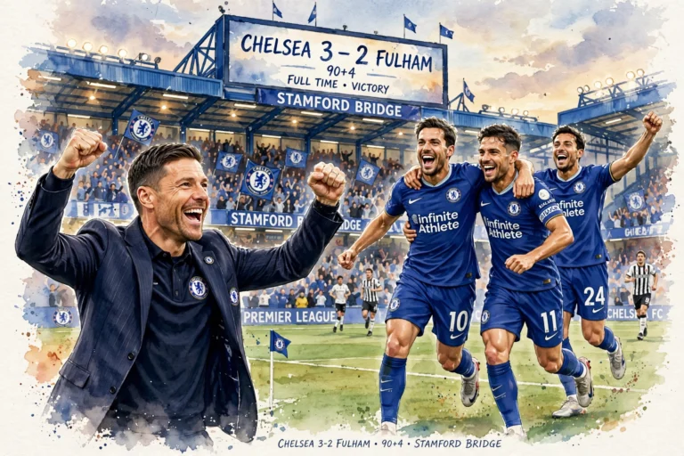 Xabi Alonso célèbre la victoire 3-2 de Chelsea face à Fulham en Premier League