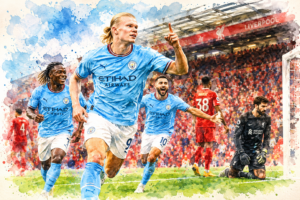 Manchester City contre Liverpool à Anfield lors de la victoire 3-0 des Citizens.